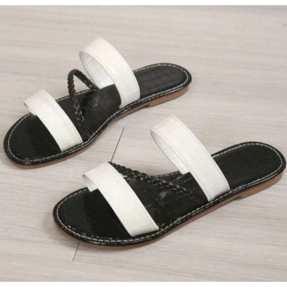 Women's PU Leather Slippers, Open Round Toe Flats sz 8.5 - Picture 1 of 3